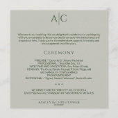 シンプルモス&セージ緑モノグラム結婚の式 プログラム (正面)