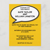 シンプルモダンおもしろい漫画結婚帳 インビテーションポストカード (正面)