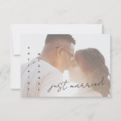 シンプルモダンたった今結婚しました結婚の写真カード 案内状 (正面)