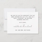 シンプルモダンたった今結婚しました結婚の写真カード 案内状 (裏面)