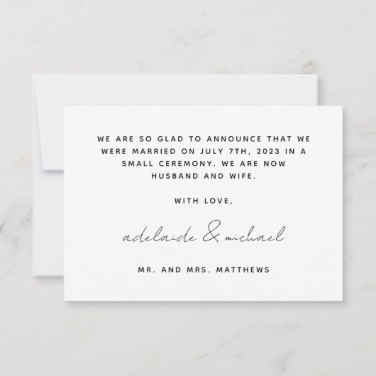 シンプルモダンたった今結婚しました結婚の写真カード 案内状 (裏面)