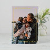 シンプルモダンなゴールド箔の縁取りが施されたグリーンのホリデーカード 箔シーズンカード (立ち正面)