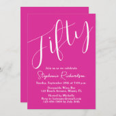 シンプルモダンなスクリプトピンク50th誕生日パーティー 招待状 (正面/裏面)