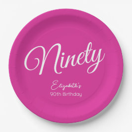 シンプルモダンなスクリプトピンク90th誕生日パーティー ペーパープレート