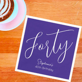 シンプルモダンなスクリプト紫40歳の誕生日パーティー スタンダードカクテルナプキン