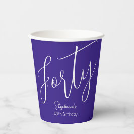 シンプルモダンなスクリプト紫40歳の誕生日パーティー 紙コップ