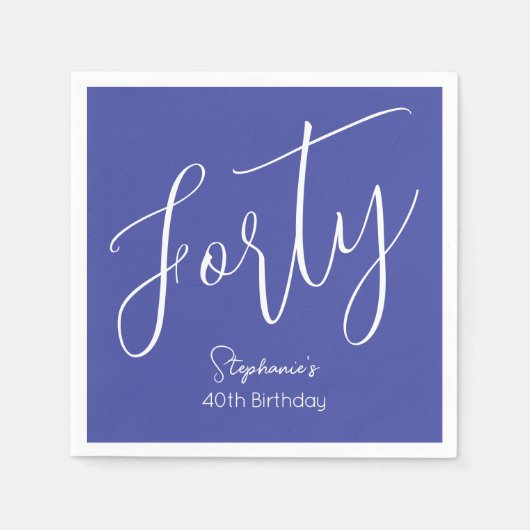 シンプルモダンなスクリプトLavender Purple 40th Birthday スタンダードカクテルナプキン (正面)