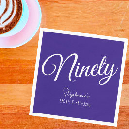 シンプルモダンなスクリプトPurple 90誕生日 スタンダードカクテルナプキン