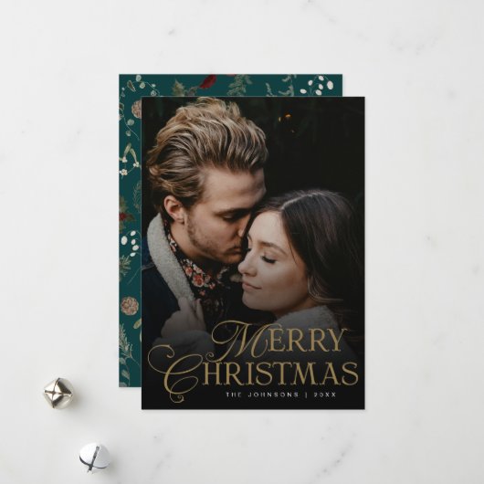 シンプルモダンなタイポグラフィーと1枚の写真 グリーン クリスマス (正面/裏面インサイチュ)