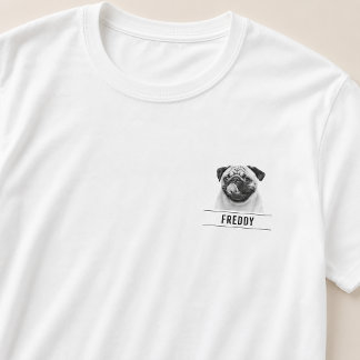 シンプルモダンなペットの写真と名前のモノクロームデザイン Tシャツ