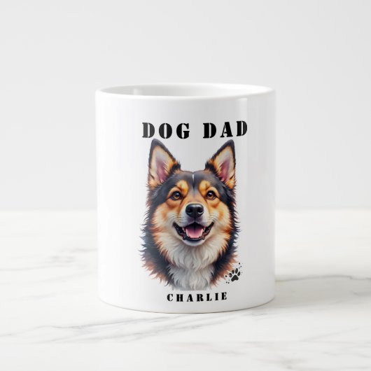シンプルモダンな愛犬の名前と写真のカスタムグッズ ジャンボコーヒーマグカップ (正面)
