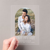 シンプルモダンな白いアーチの写真付き結婚式延期案内状 アクリル招待状 (インサイチュ (ポータブル))