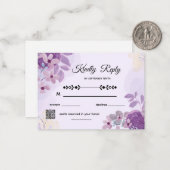 シンプルモダンな紫の花柄結婚式RSVPカード ノートカード (正面/裏面インサイチュ)