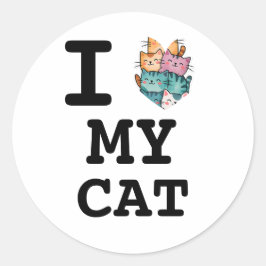 シンプルモダンな「I Love My Cat」ポートレートステッカー ラウンドシール