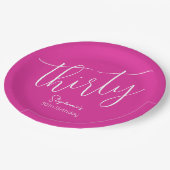 シンプルモダンにスクリプトのピンク30歳の誕生日 ペーパープレート (アングル)