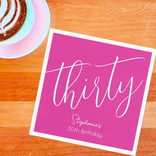 シンプルモダンにスクリプトPink 30th誕生日パーティー スタンダードカクテルナプキン