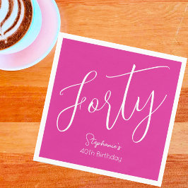 シンプルモダンにスクリプトPink 40th Birthdayパーティー スタンダードカクテルナプキン
