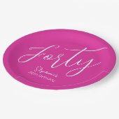 シンプルモダンにスクリプトPink 40th Birthdayパーティー ペーパープレート (アングル)