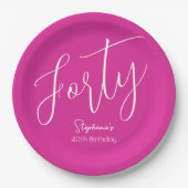 シンプルモダンにスクリプトPink 40th Birthdayパーティー ペーパープレート (正面)