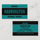 シンプルモダンはっきりしたティール（緑がかった色）とブラックパーソナルトレーナー 名刺 (正面/裏面)