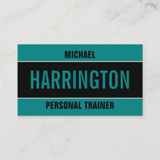 シンプルモダンはっきりしたティール（緑がかった色）とブラックパーソナルトレーナー 名刺 (正面)