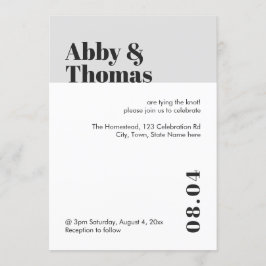 シンプルモダンはっきりしたミニマリスト結婚ブラックグレー 招待状