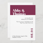 シンプルモダンはっきりしたミニマルなレッド・ブルゴーニュ結婚ズ 招待状 (正面/裏面)