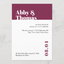 シンプルモダンはっきりしたミニマルなレッド・ブルゴーニュ結婚ズ 招待状