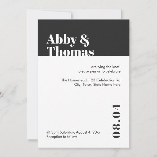 シンプルモダンはっきりしたミニマル白黒結婚ズ 招待状 (正面)