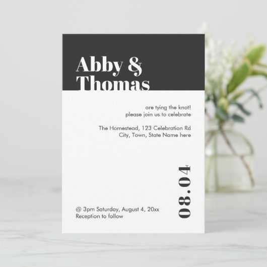 シンプルモダンはっきりしたミニマル白黒結婚ズ 招待状 (スタンド正面)