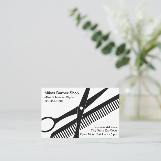 シンプルモダンはっきりした理容師ショップ名刺 名刺 (スタンド正面)