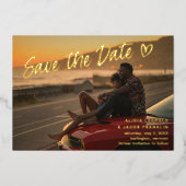 シンプルモダンはっきりした結婚式の日付の保存 箔招待状 (正面)