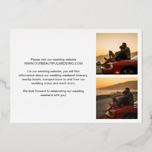 シンプルモダンはっきりした結婚式の日付の保存 箔招待状 (裏面)