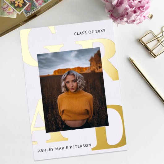 シンプルモダンはっきりしたLetters写真卒業フォイルI 箔招待状