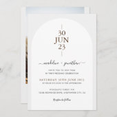 シンプルモダンアイボリーホワイトグレードアフォト結婚ズ 招待状 (正面/裏面)