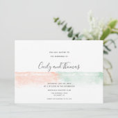 シンプルモダンアプリコットと緑の水の色のスプラッシュ 招待状 (スタンド正面)