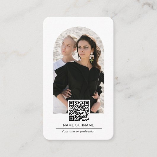 シンプルモダンアーチQRコード写真 名刺 (正面)