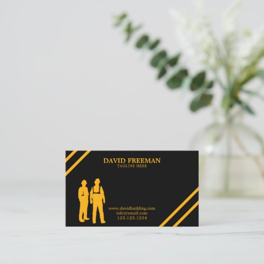 シンプルモダンイエロー&ブラック建築マネージャ 名刺 (スタンド正面)