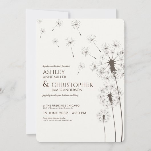 シンプルモダンウォルナットブラウンダンデリオ結婚ズ 招待状 (正面)