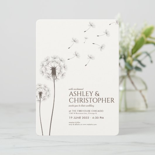 シンプルモダンウォルナットブラウンダンデリオ結婚ズ 招待状 (スタンド正面)