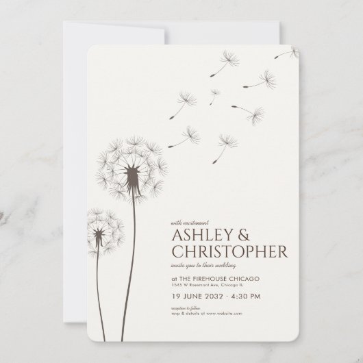 シンプルモダンウォルナットブラウンダンデリオ結婚ズ 招待状 (正面)