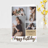 シンプルモダンウッド誕生日スタイリッシュコラージュ カード (黄色い花)