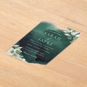 シンプルモダンエメラルドグリーン結婚リーフ アクリル招待状 (レイダウン)