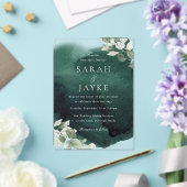 シンプルモダンエメラルドグリーン結婚リーフ アクリル招待状 (インサイチュ (ウェディング))