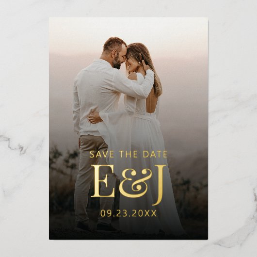 シンプルモダンエレガンス結婚保存日 箔招待状 (正面)