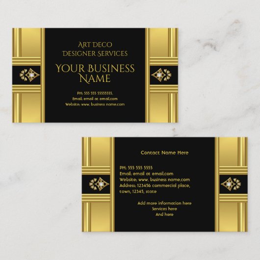 シンプルモダンエレガントアールデコ金ゴールドブラック 名刺 (正面/裏面)