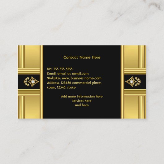 シンプルモダンエレガントアールデコ金ゴールドブラック 名刺 (裏面)