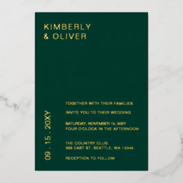 シンプルモダンエレガントエメラルド結婚グリーン 箔招待状