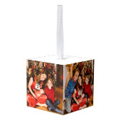 シンプルモダンエレガントクリスマス3家族の写真 キューブオーナメント (裏面アングル)