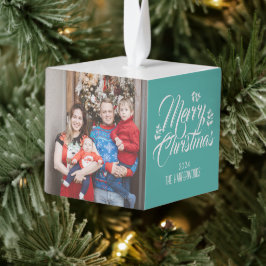 シンプルモダンエレガントクリスマス3家族の写真 キューブオーナメント